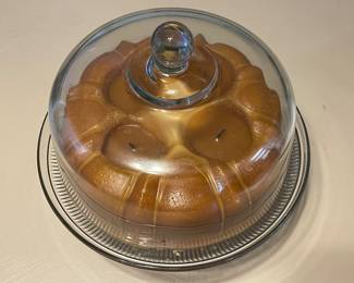 Huge Bundt Cake Candle on Vintage Anchor Hocking Footed Cake Plate w/ Lid