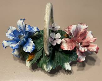 Vintage Hand Painted Nuova Capodimonte Ceramic Flower Basket