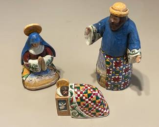 Vintage Enesco Jim Shore Heartwood Creek Joy To The World Figurines:  Mary, Baby Jesus, and Joseph
