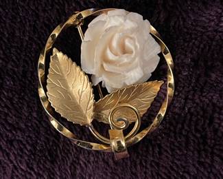 Vintage KL 12K GF Rose Brooch