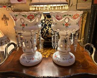 	#1	Vintage pair German Lusters white 10"H	 $200				