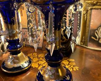 	#3	Vintage pair German Lusters blue with gold gilt 12"H	 $300.00 				