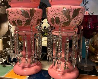 	#34	Vintage pair German Lusters pink w/gold gilt	 300.00				