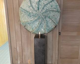 Recycled Glass "Life Saver " Sculpture, recycled coke bottles on a granite base. 34 x 74