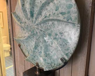 Recycled Glass "Life Saver " Sculpture, recycled coke bottles on a granite base. 34 x 74