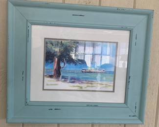 Framed Beach Print Signed Augusto Argedona 16 1/2 x 191/2 