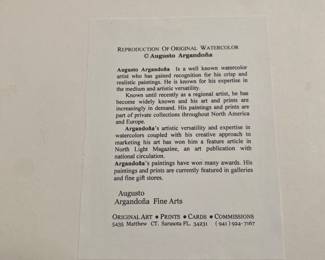 Framed Beach Print Signed Augusto Argedona 16 1/2 x 191/2 