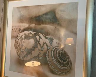 Silver Framed Seashell  photo print with sea blue accents 26 x 26 (1 of 2)