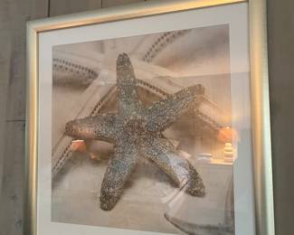 Silver Framed starfish phote print with sea blue accents 26 x 26 (1 of 2)