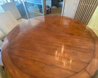 Fremarc Design 25" solid wood pedestal table and 8&nbsp;leather seated high back chairs.&nbsp;