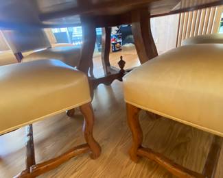 Fremarc Design 25" solid wood pedestal table and 8&nbsp;leather seated high back chairs.&nbsp;
