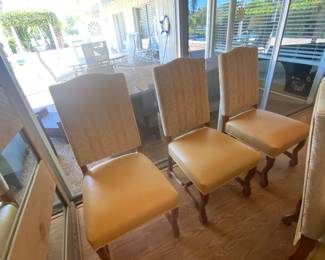 Fremarc Design 25" solid wood pedestal table and 8&nbsp;leather seated high back chairs.&nbsp;