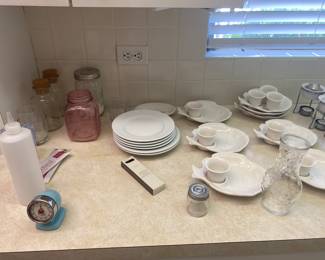 Coastal style dishes, mason jars, tea lights