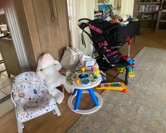 Baby gear, Baby Einstein Baby Walker, Babytrend Jogging Stroller, Fisher Price Bouncing Rocker