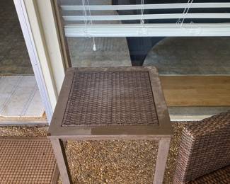 Forever Wicker outdoor patio set couch, two chairs with ottomans and side table