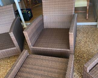 Forever Wicker outdoor patio set couch, two chairs with ottomans and side table