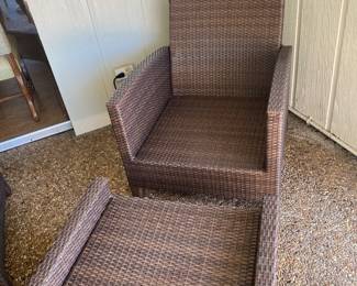 Forever Wicker outdoor patio set couch, two chairs with ottomans and side table