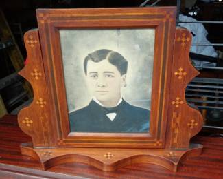 Exceptional inlaid folk art picture frame