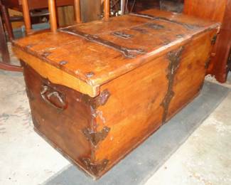 Antique pine trunk with great early hardware