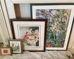 Some of the assorted Tropical Watercolor Paintings that will be available.