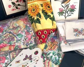 Bird Placemats By Somerset, Vintage Linens, Cheese Board W Knife