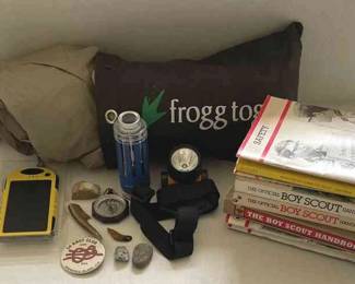 Boy Scout Memorabilia, Map Measurer, Emergency Solar Charger, Frogg Toggs, And Other Camping Supplies