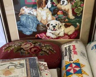 CrossStitch And Crafting Supplies With Large Professionally Framed Craftwork