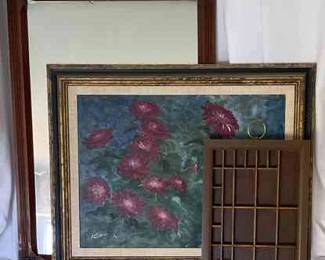 Mirror, Floral Painting, Hanging Miniature Collection Decor, And Pressed Flowers In Glass 