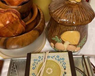 Mushroom Cookie Jar, Wooden Salad Bowls, Vintage Pitchers And Hot Plates, And More
