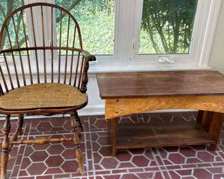 Shaker Bench W Storage Windsor Chair
