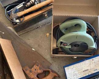 Socket Wrench Set, Rockwell Saw, Small Iron Anvil, More