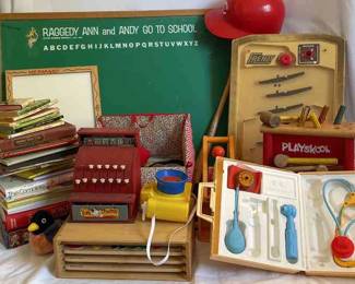 Tom Thumb Cash Register, Vintage Fisher Price And Playskool, Frenzy, Raggedy Ann Chalkboard And More