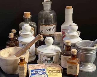 Vintage Apothecary Jars, Medicine Mortars