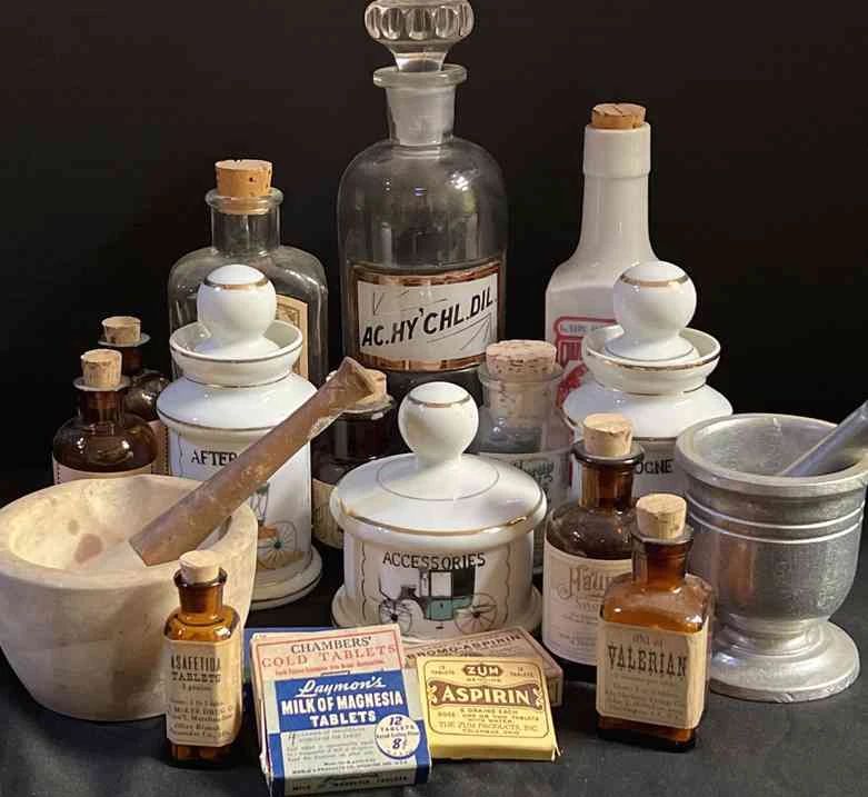 Vintage Apothecary Jars, Medicine Mortars