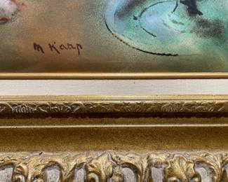 Karp (1916-99); This is thought to have been painted in the 1960s or 70s. Dedication from the artist written by him to original owners "Betty and Paul" on the reverse of the frame. Karp's work has been in the art collections of prominent collectors including Jacqueline Kennedy Onassis, Happy Rockefeller and Lady Sarah Churchill.