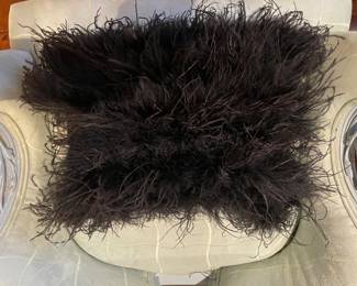 Now $22. Was $45. Small lumbar decorative pillow with black ostrich feathers. 10x13". Needs a few stitches to secure the ostrich feather trail in 2 places.