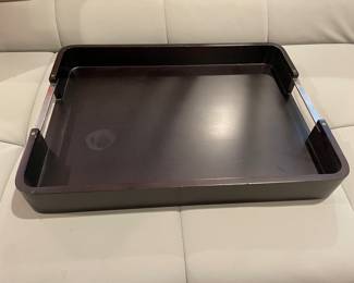 $25. Wood tray with chrome handles. 20"Lx15"sx2"h.