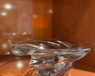 Now $22. Was $45. Glass swirl bowl/candy dish. 8"Wx3"H. Heavy. Has imperfections in the manufacturing but no cracks.