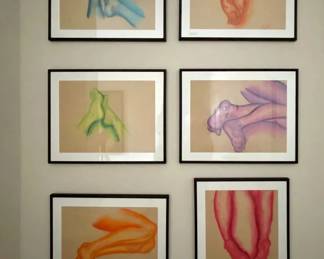 Now $300. Was $600. Set of 6 framed and matted original drawings of feet by Kate Fu. Each piece is 23x29" and 1"deep. Each one is signed by the artist.