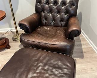 Brown Leather with Tufted Back and Ottoman
