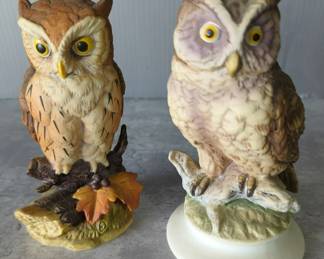 Andrea By Sadek Great Horned Owl Figurine, Numbered 4/86, And Lefton China Owl Figurine