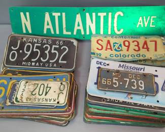 N Atlantic Ave Street Sign, 30" Wide, And Assorted License Plates, Approx 109