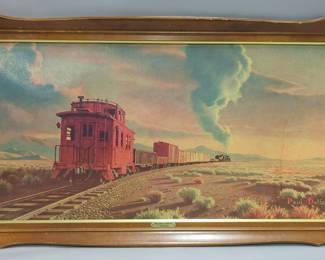 Image Of Country Village Printed On Fabric, Framed Under Glass, 44.5" W x 22.5" H