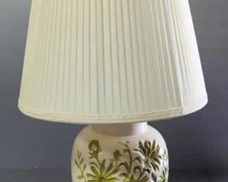 Ceramic Lamp With Floral Patterns And Shade, 29" Tall, Powers On