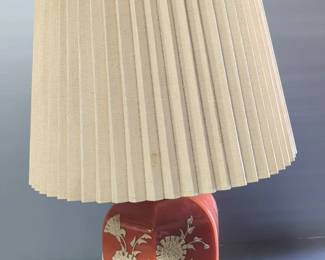 Ceramic Lamp With Floral Pattern And Shade, 33" Tall, Powers On