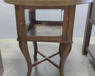Brass Top Side Table With Glass Display Shelf, 23.5" Wide x 27" Tall