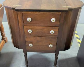 Antique Martha Washington Style 3-Drawer Wood Sewing Cabinet, 28.5" High x 26" Wide x 14" Deep
