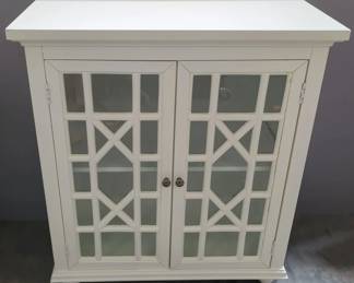 Accent Cabinet With Glass And Wood Lattice Doors, 2-Shelves, 35.5" H x 31" W x 15" D