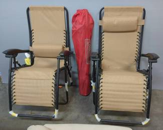 Coleman Lawn Chair With Carry Bag, And Bungee Folding Loungers, Qty 2