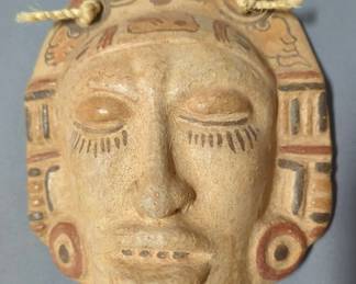 Terracotta Effigy Mask Reproduction, Most Likely Mayan Or Aztec, 9.5" H x 8" W